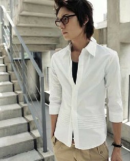 2010新款 装时尚折皱中袖黑白双色高品质衬衫 BLND3916